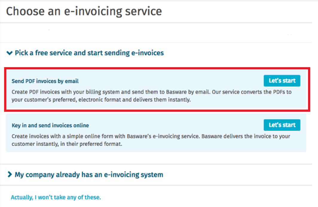 Basware Network Registration process for PDF eInvoice for Sending